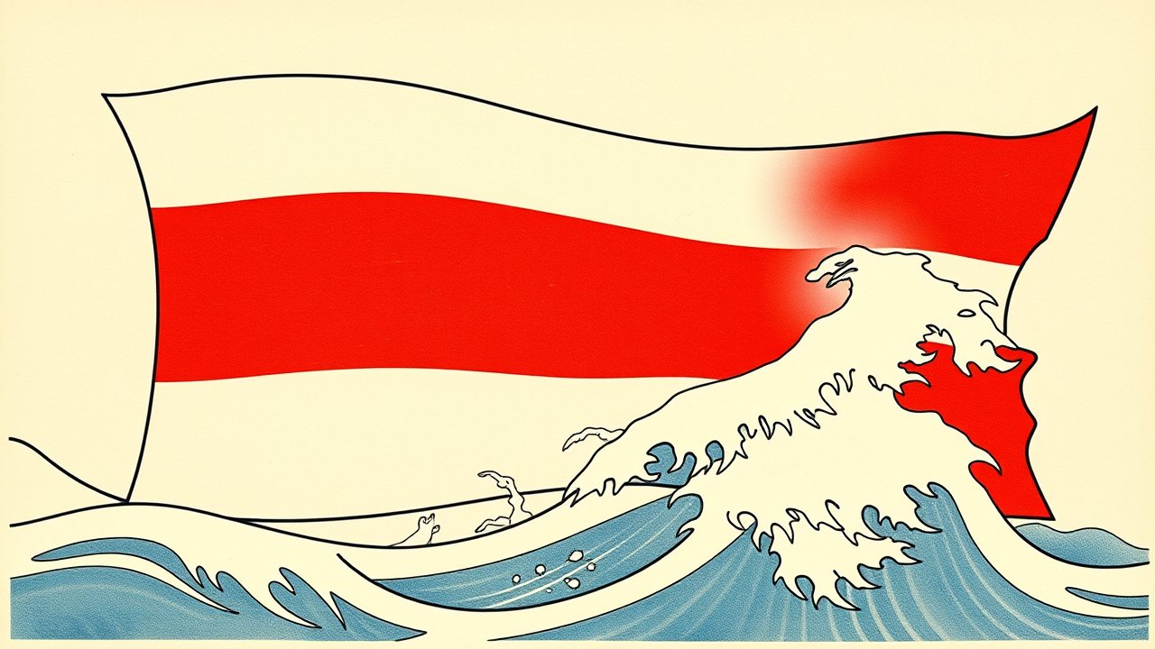 Flag of Austria 🇦🇹 in ukiyo-e woodblock style