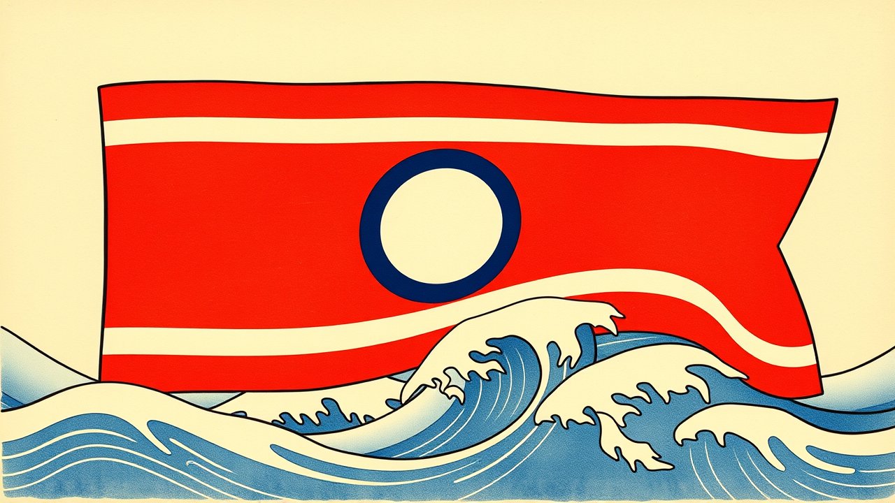 Flag of Laos 🇱🇦 in ukiyo-e woodblock style