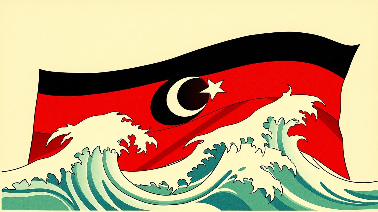 Flag of Libya 🇱🇾 in ukiyo-e woodblock style