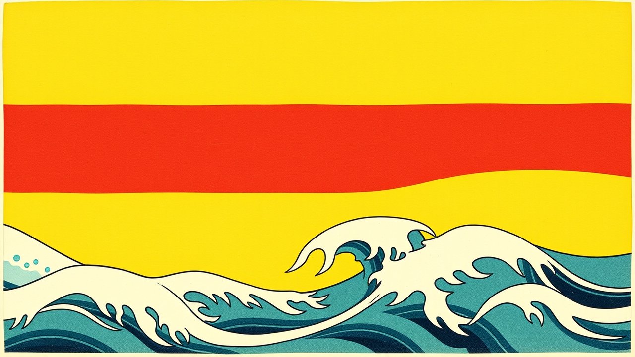 Flag of Lithuania 🇱🇹 in ukiyo-e woodblock style