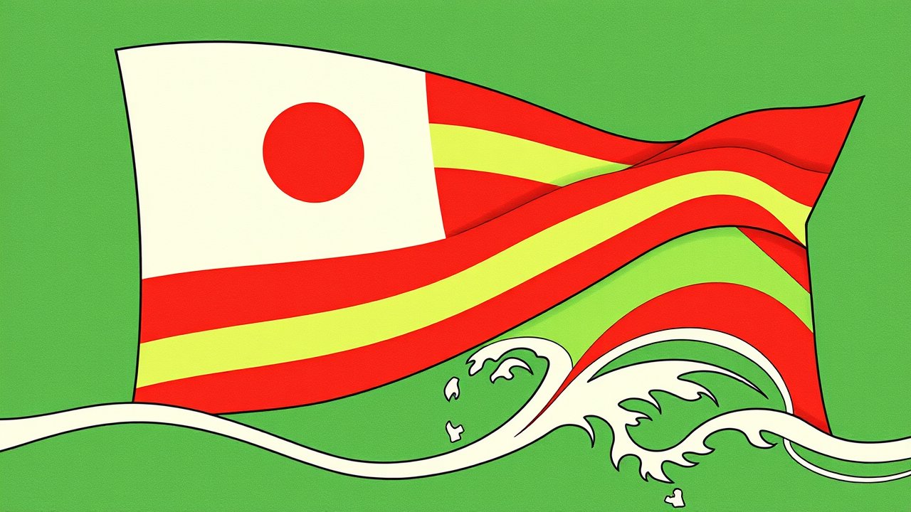 Flag of Madagascar 🇲🇬 in ukiyo-e woodblock style