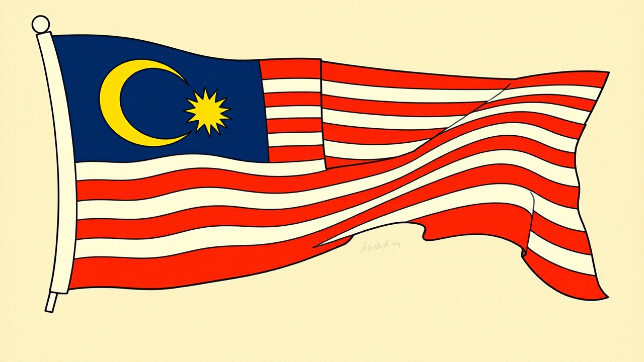 Flag of Malaysia 🇲🇾 in ukiyo-e woodblock style