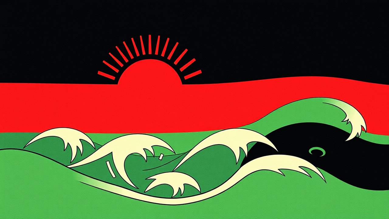 Flag of Malawi 🇲🇼 in ukiyo-e woodblock style