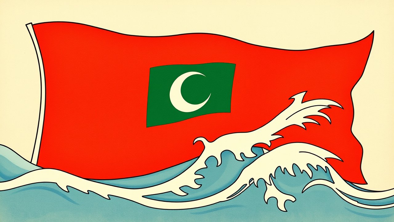 Flag of Maldives 🇲🇻 in ukiyo-e woodblock style