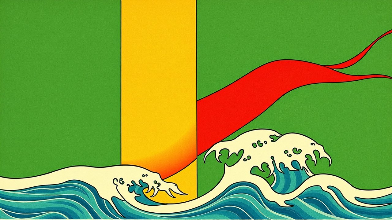 Flag of Mali 🇲🇱 in ukiyo-e woodblock style