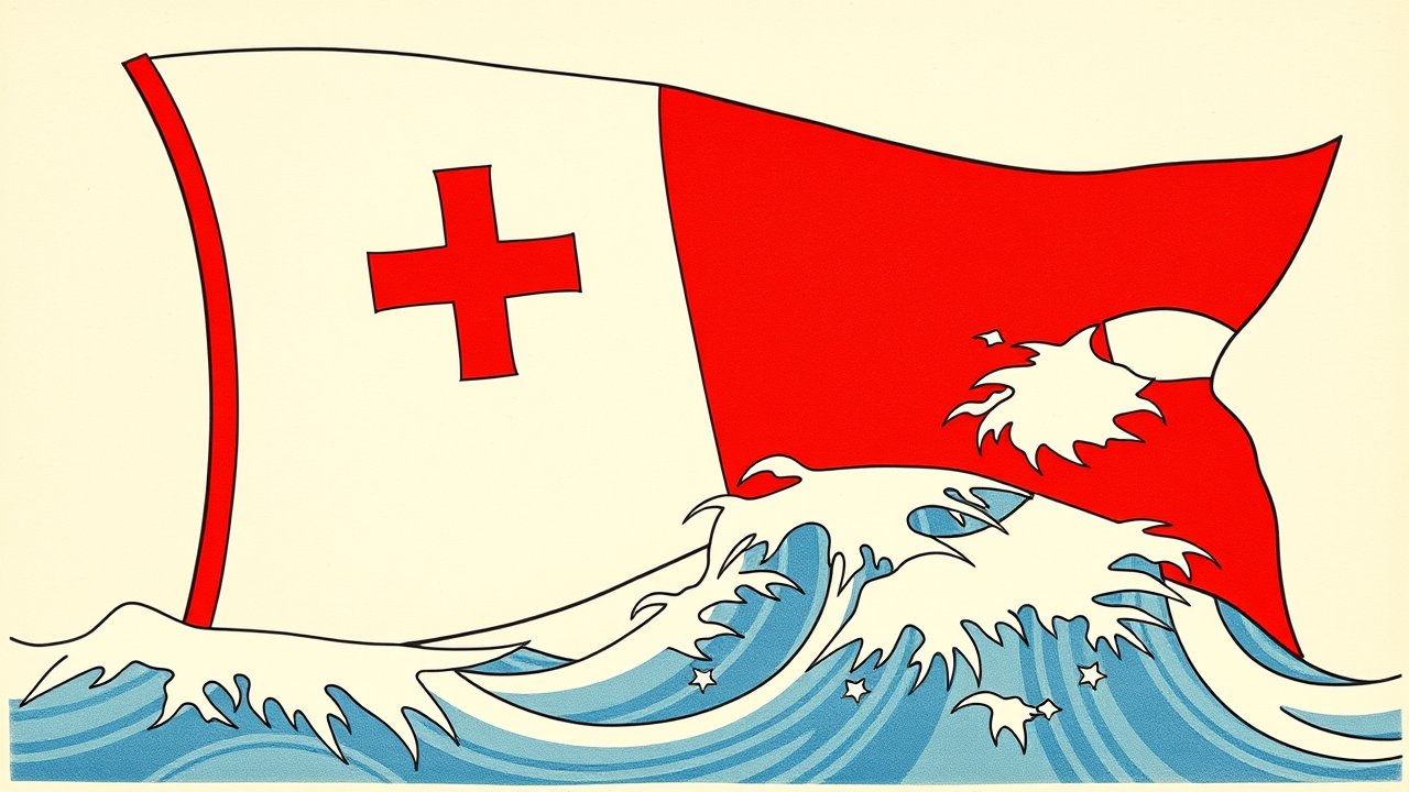 Flag of Malta 🇲🇹 in ukiyo-e woodblock style