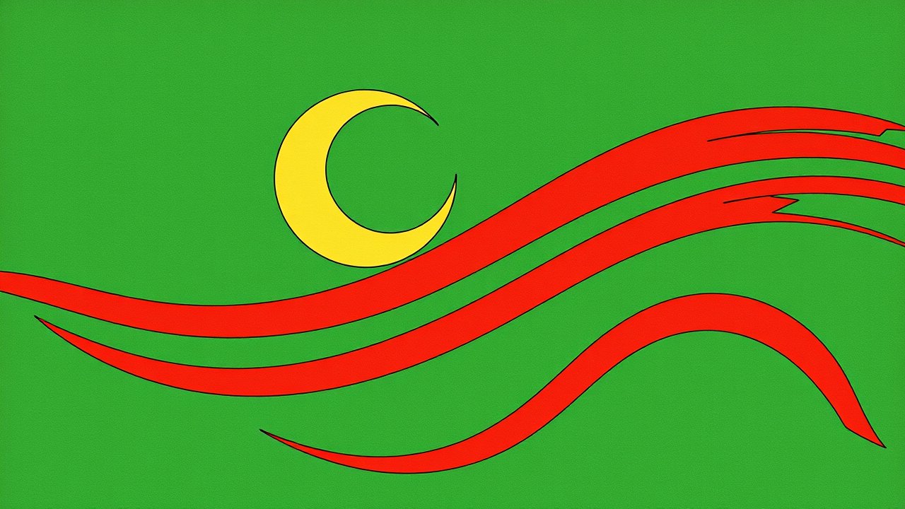 Flag of Mauritania 🇲🇷 in ukiyo-e woodblock style