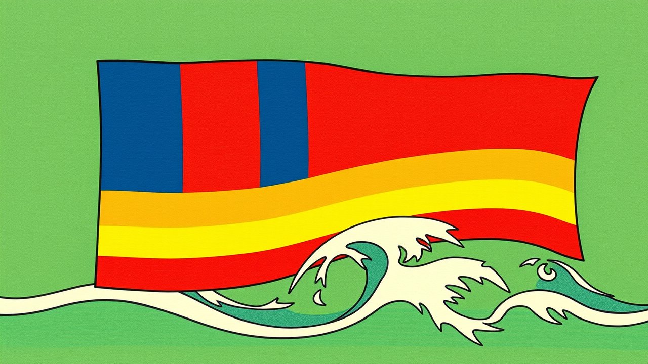 Flag of Mauritius 🇲🇺 in ukiyo-e woodblock style