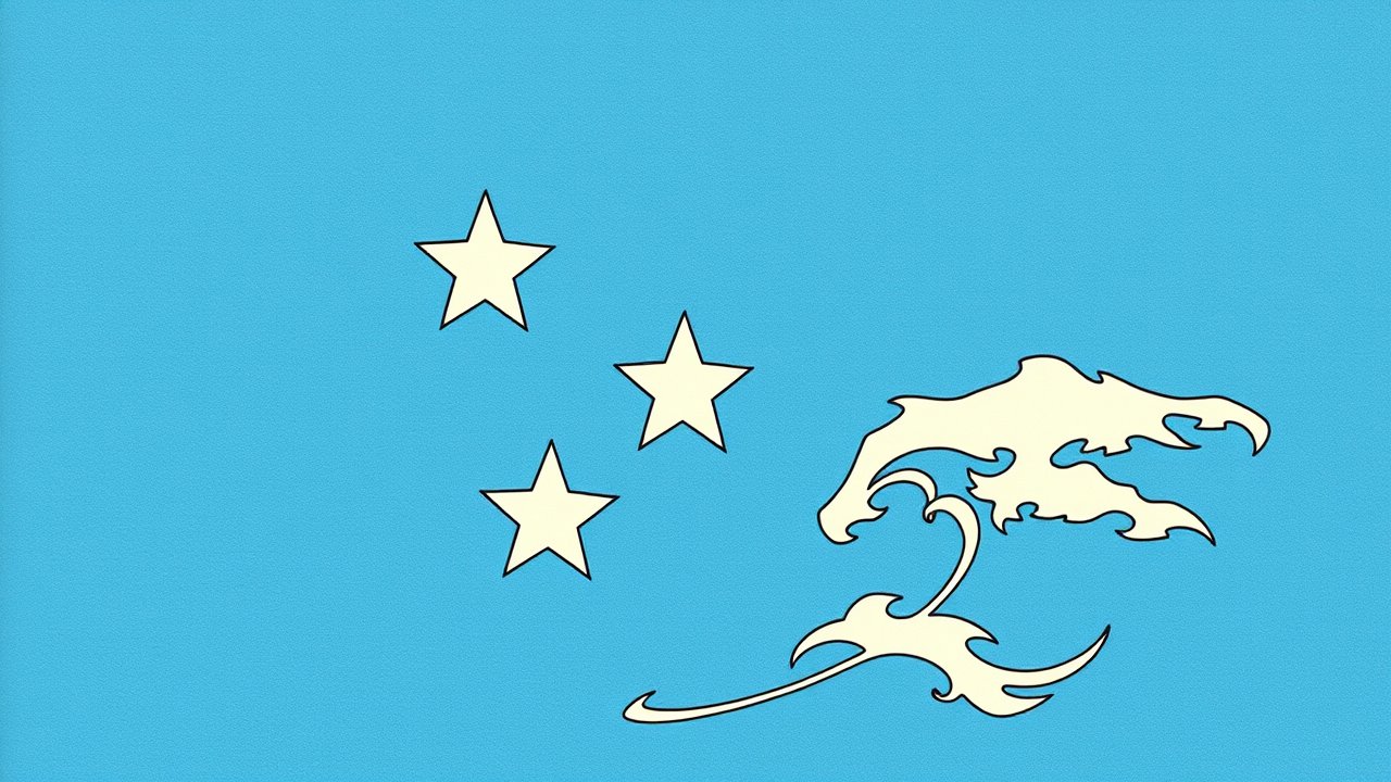 Flag of Micronesia 🇫🇲 in ukiyo-e woodblock style