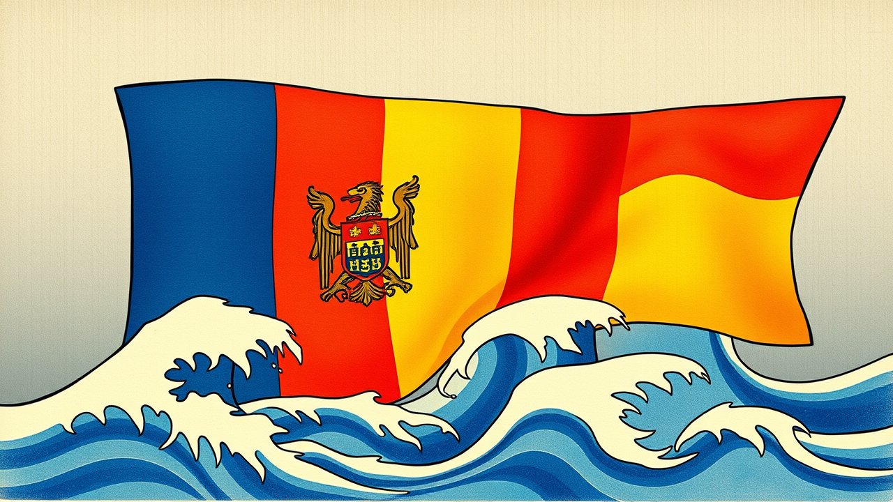 Flag of Moldova 🇲🇩 in ukiyo-e woodblock style