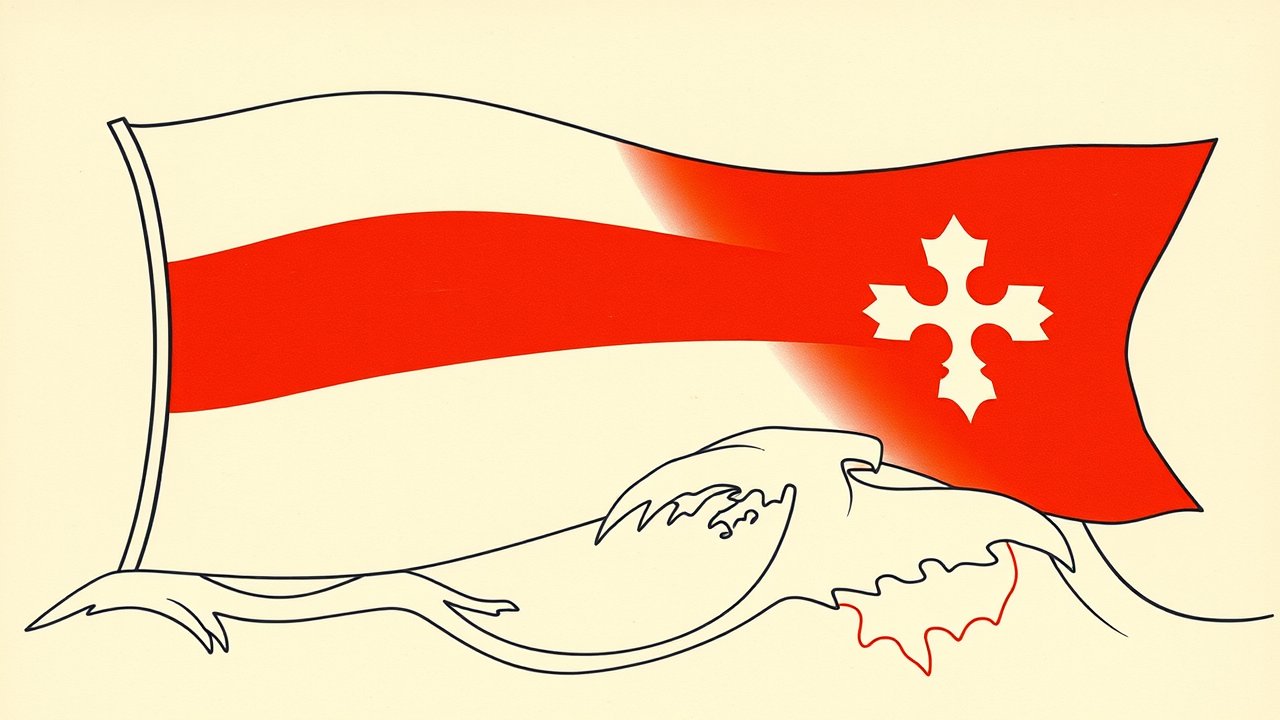 Flag of Monaco 🇲🇨 in ukiyo-e woodblock style