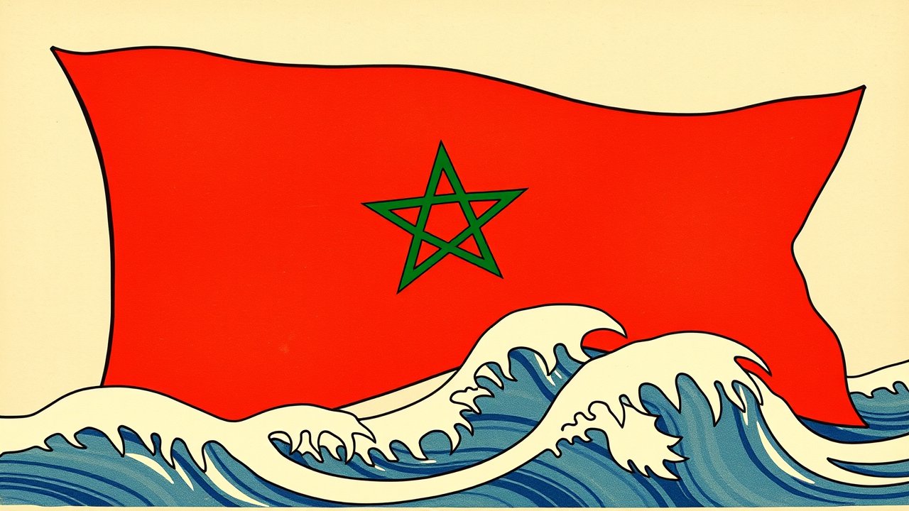 Flag of Morocco 🇲🇦 in ukiyo-e woodblock style