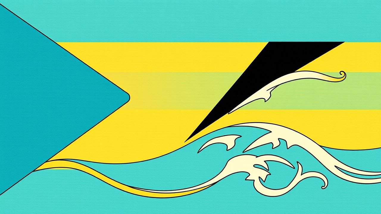 Flag of Bahamas 🇧🇸 in ukiyo-e woodblock style