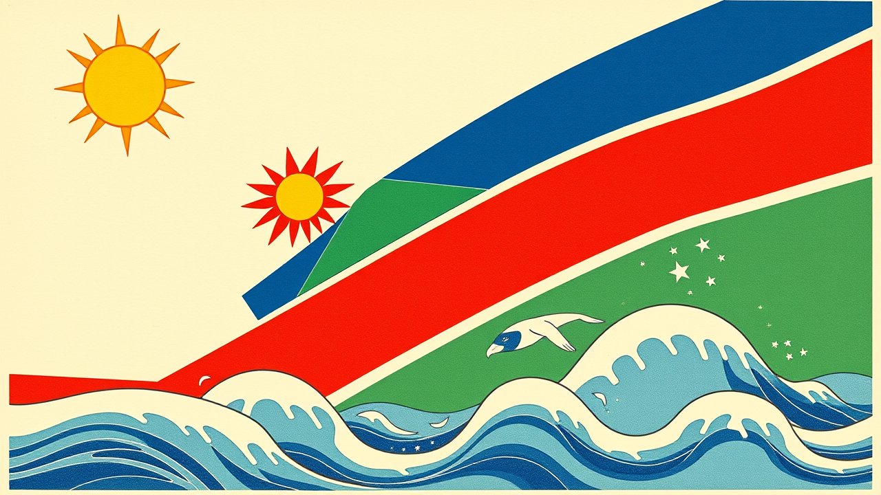 Flag of Namibia 🇳🇦 in ukiyo-e woodblock style