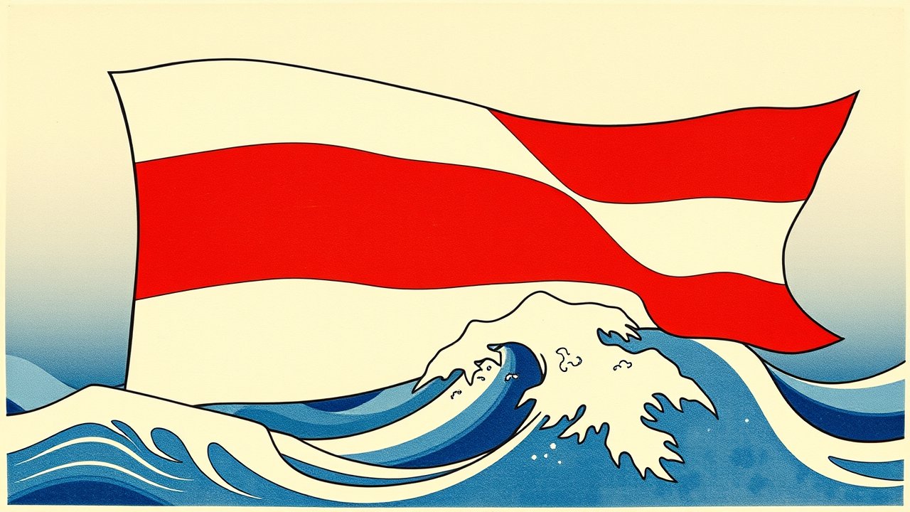 Flag of Netherlands 🇳🇱 in ukiyo-e woodblock style