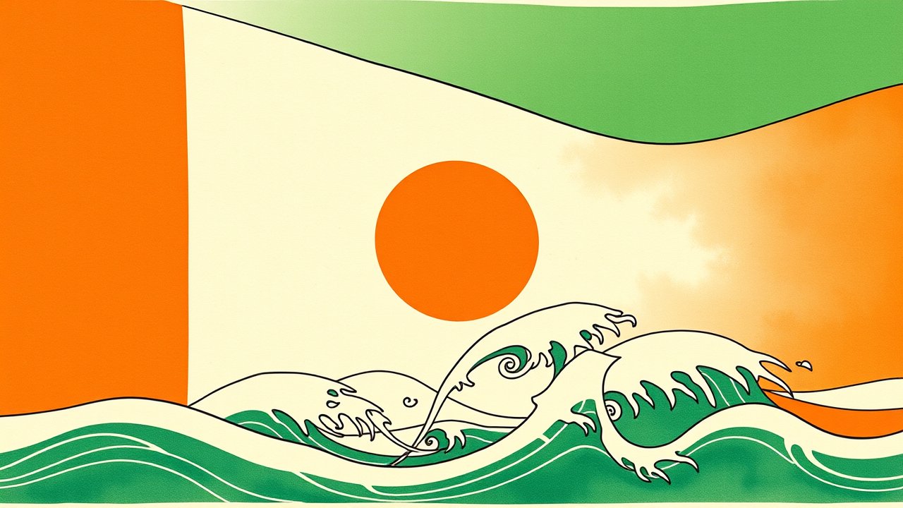 Flag of Niger 🇳🇪 in ukiyo-e woodblock style