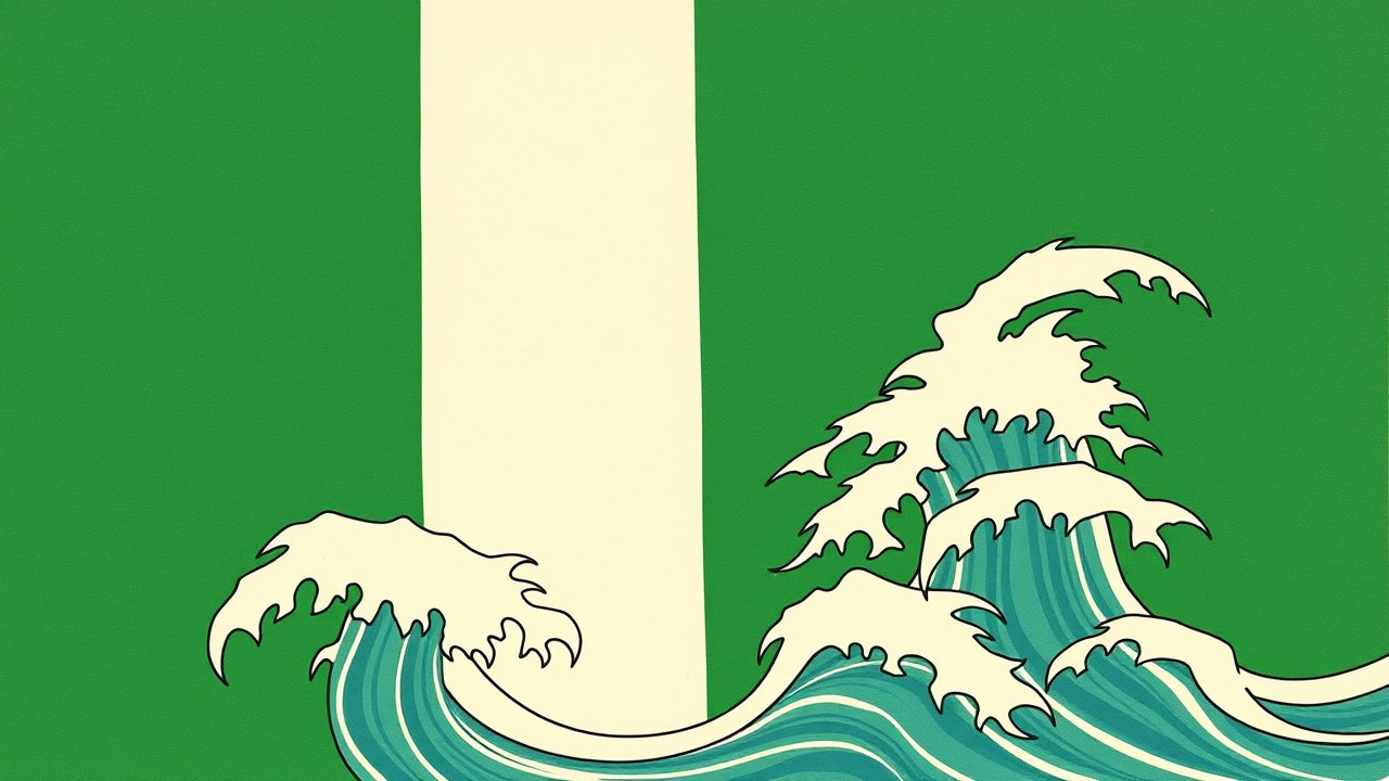 Flag of Nigeria 🇳🇬 in ukiyo-e woodblock style