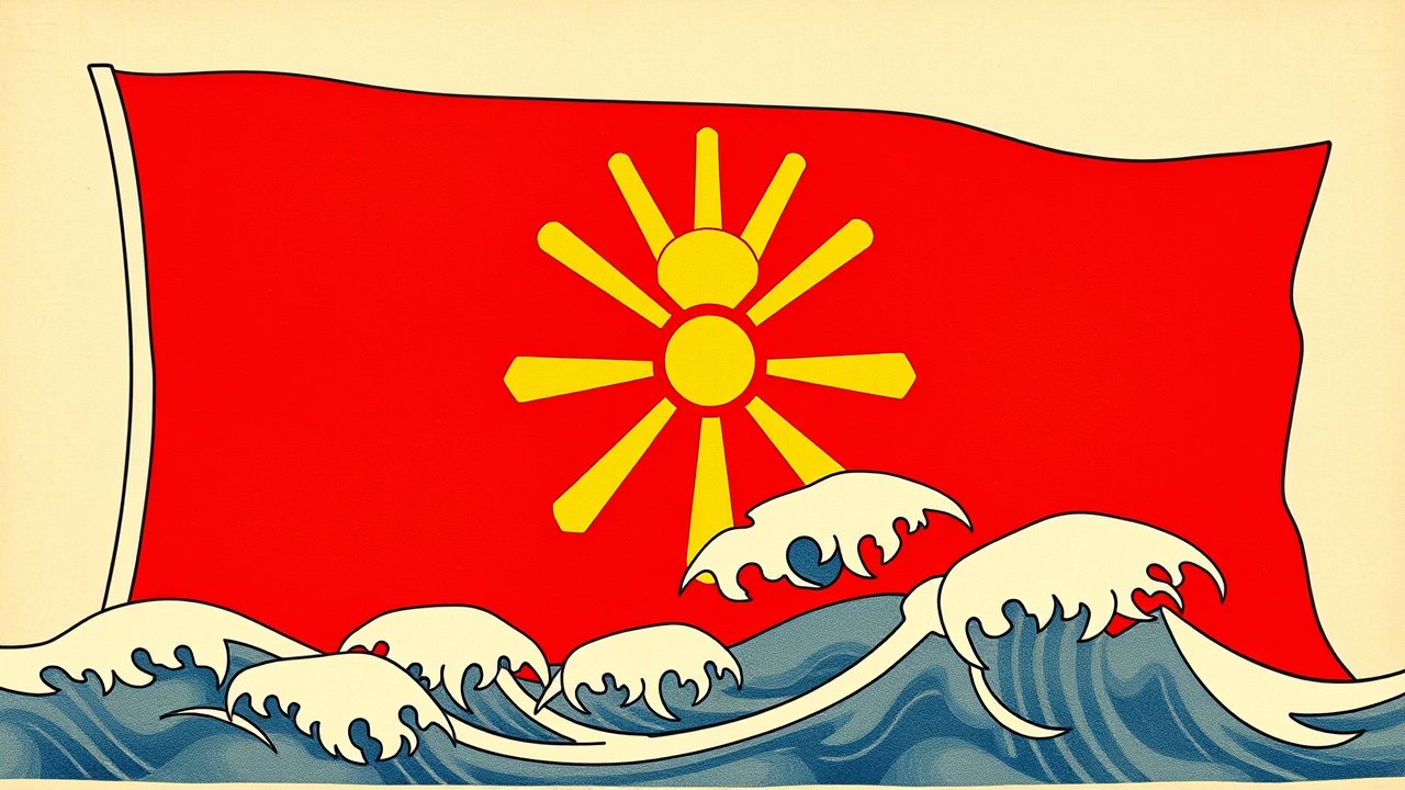 Flag of North Macedonia 🇲🇰 in ukiyo-e woodblock style