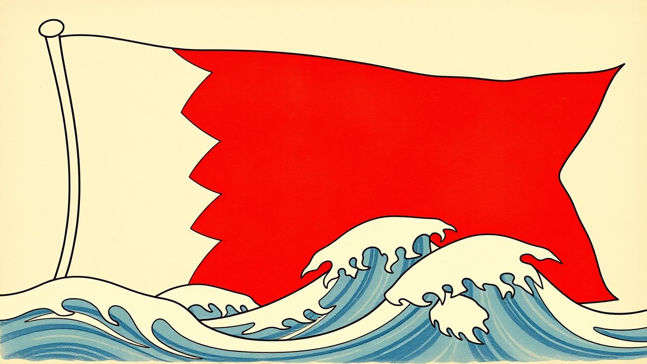 Flag of Bahrain 🇧🇭 in ukiyo-e woodblock style
