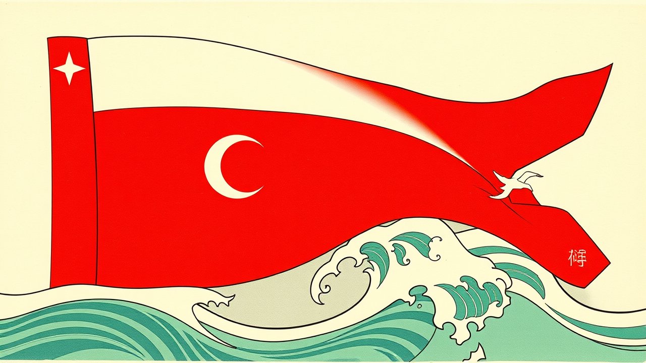 Flag of Oman 🇴🇲 in ukiyo-e woodblock style