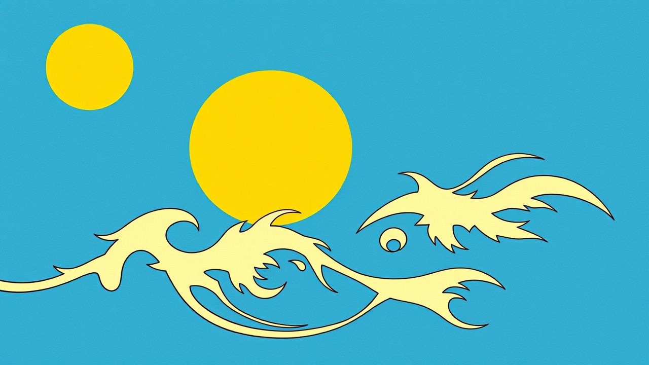 Flag of Palau 🇵🇼 in ukiyo-e woodblock style