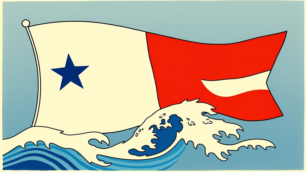 Flag of Panama 🇵🇦 in ukiyo-e woodblock style