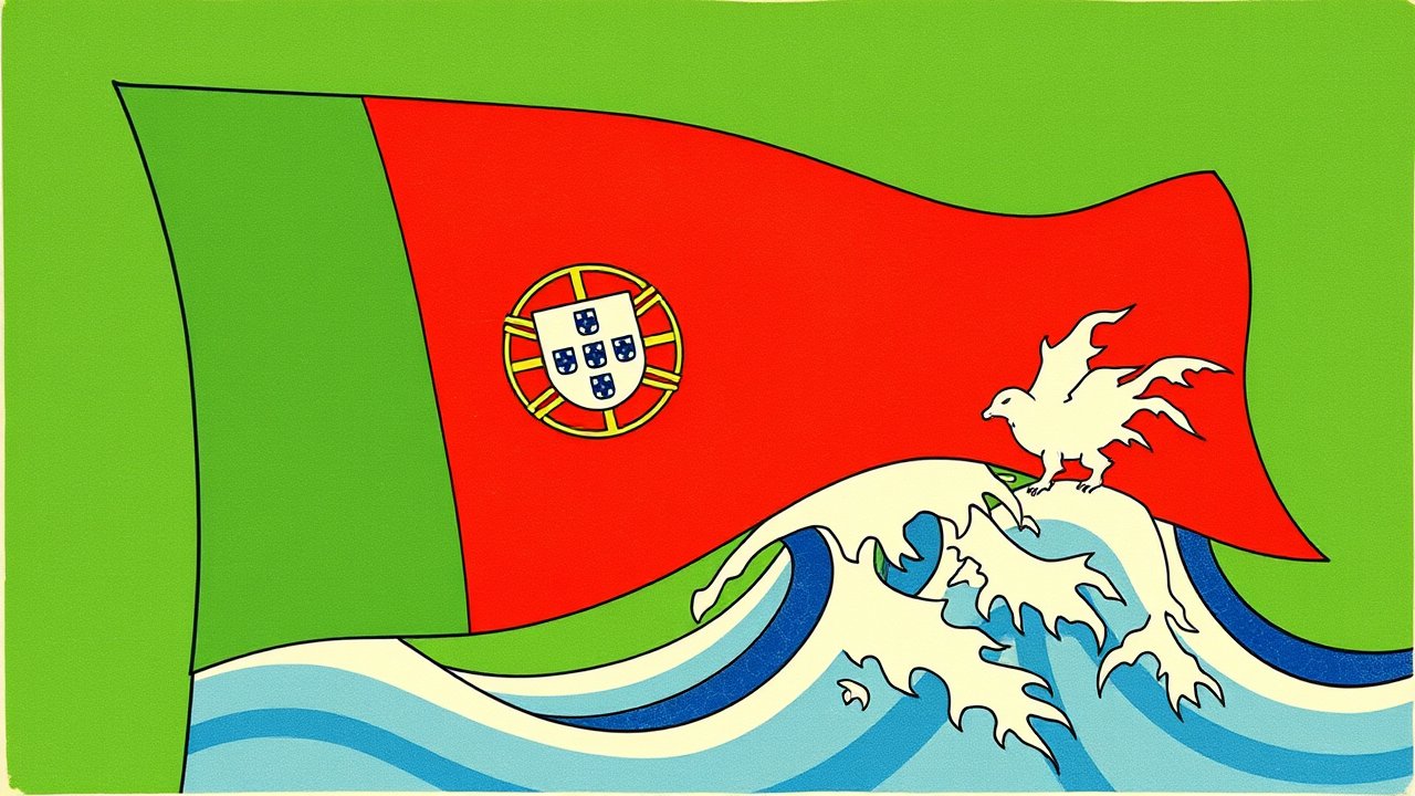 Flag of Portugal 🇵🇹 in ukiyo-e woodblock style
