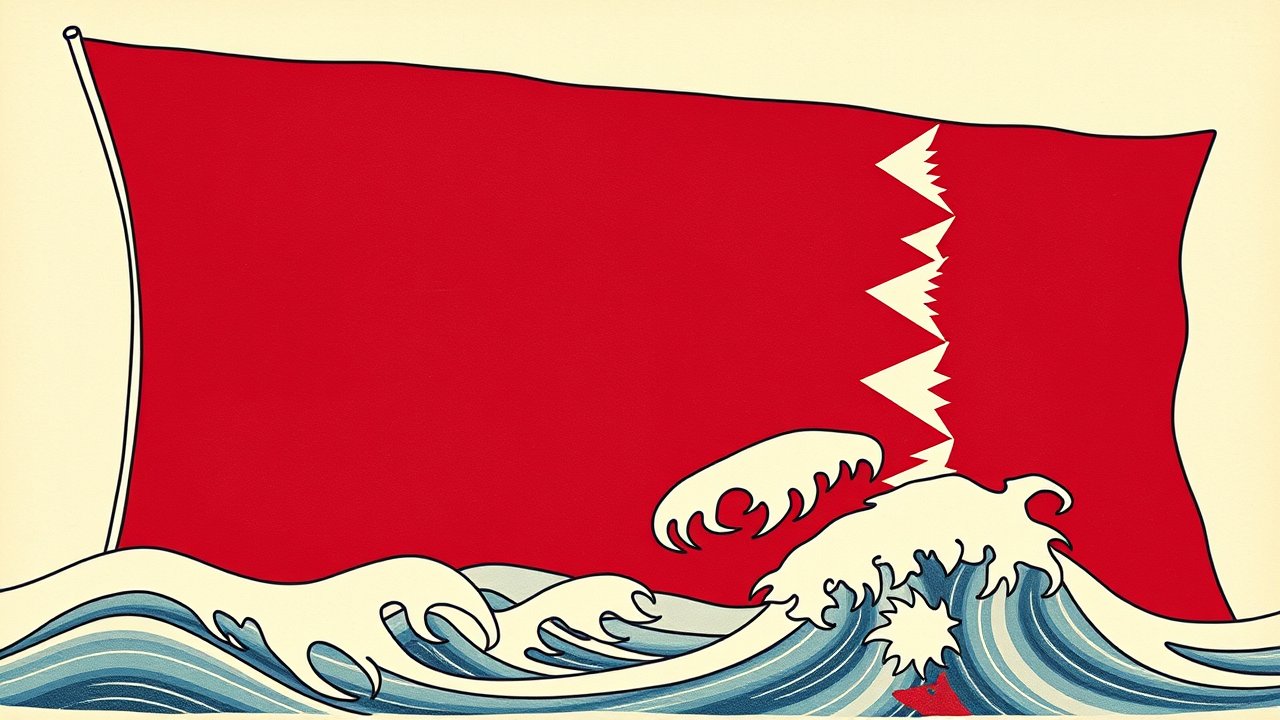 Flag of Qatar 🇶🇦 in ukiyo-e woodblock style