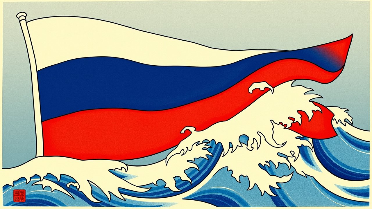 Flag of Russia 🇷🇺 in ukiyo-e woodblock style