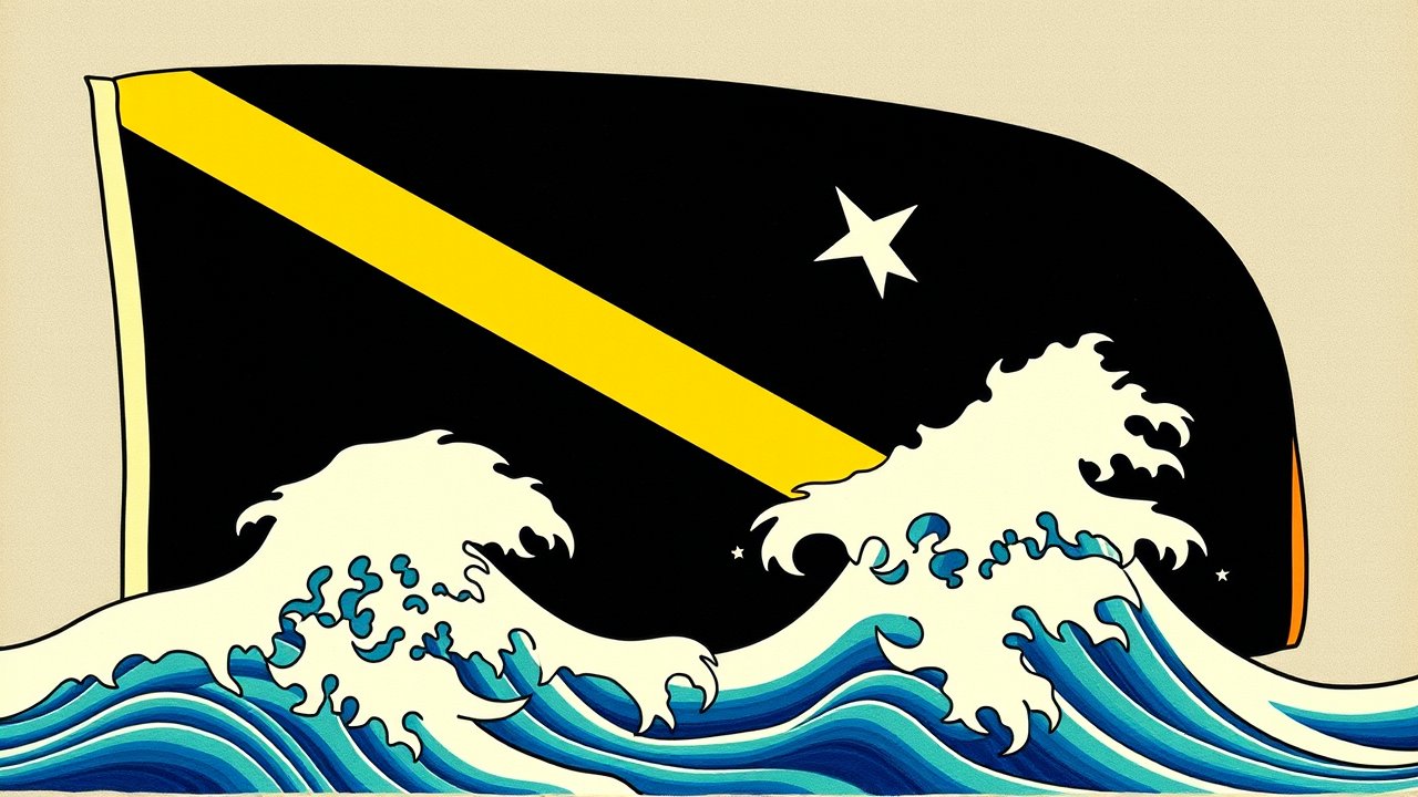 Flag of Saint Kitts and Nevis 🇰🇳 in ukiyo-e woodblock style