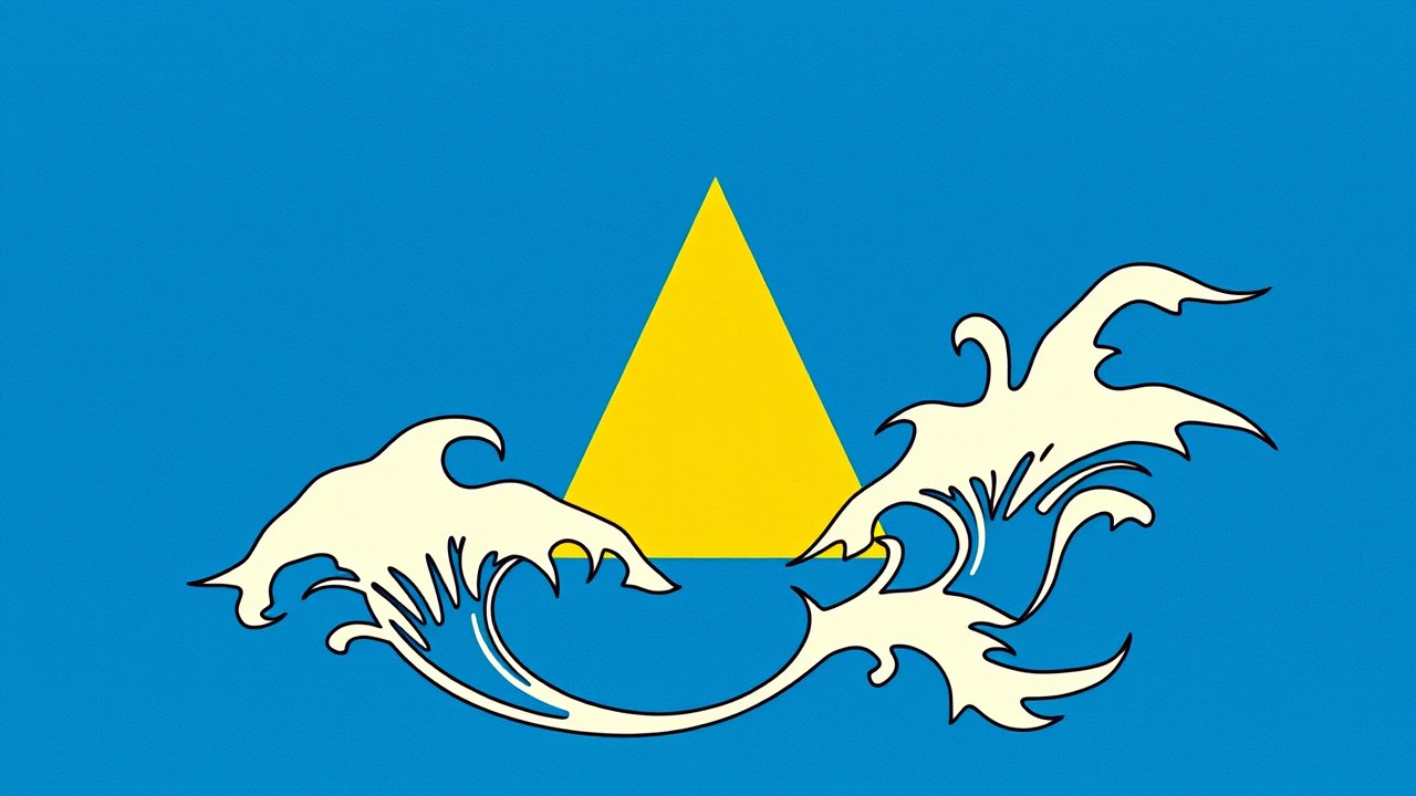 Flag of Saint Lucia 🇱🇨 in ukiyo-e woodblock style