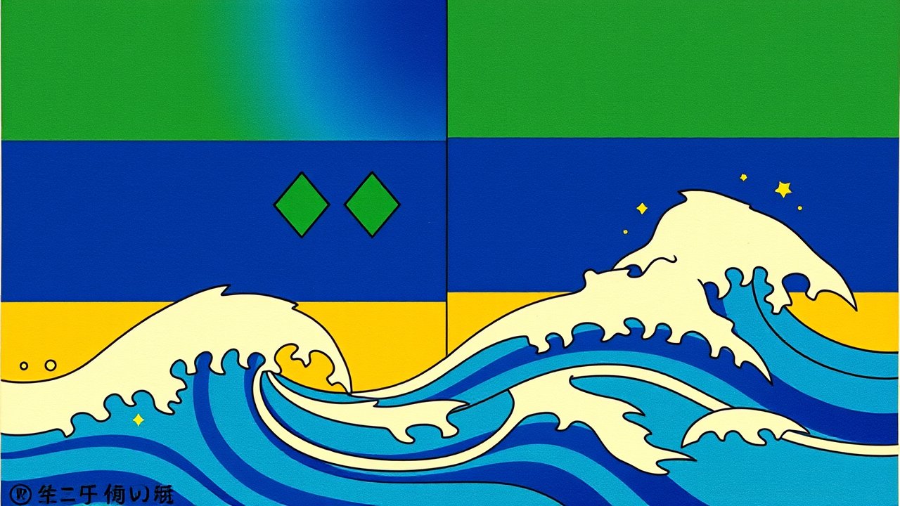 Flag of Saint Vincent and the Grenadines 🇻🇨 in ukiyo-e woodblock style