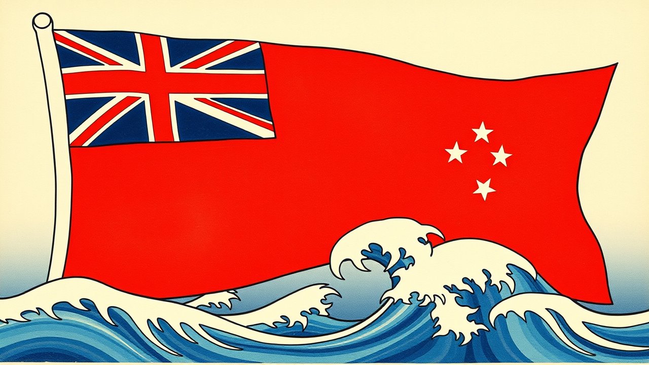 Flag of Samoa 🇼🇸 in ukiyo-e woodblock style