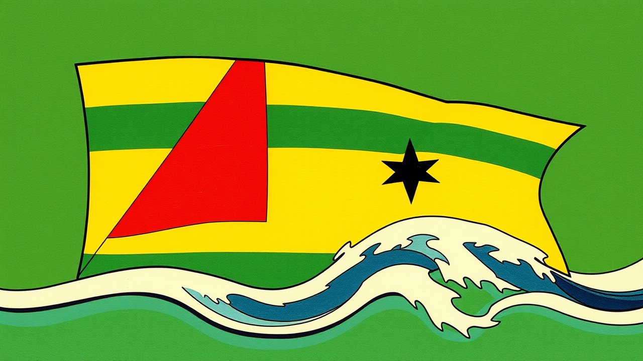 Flag of Sao Tome and Principe 🇸🇹 in ukiyo-e woodblock style