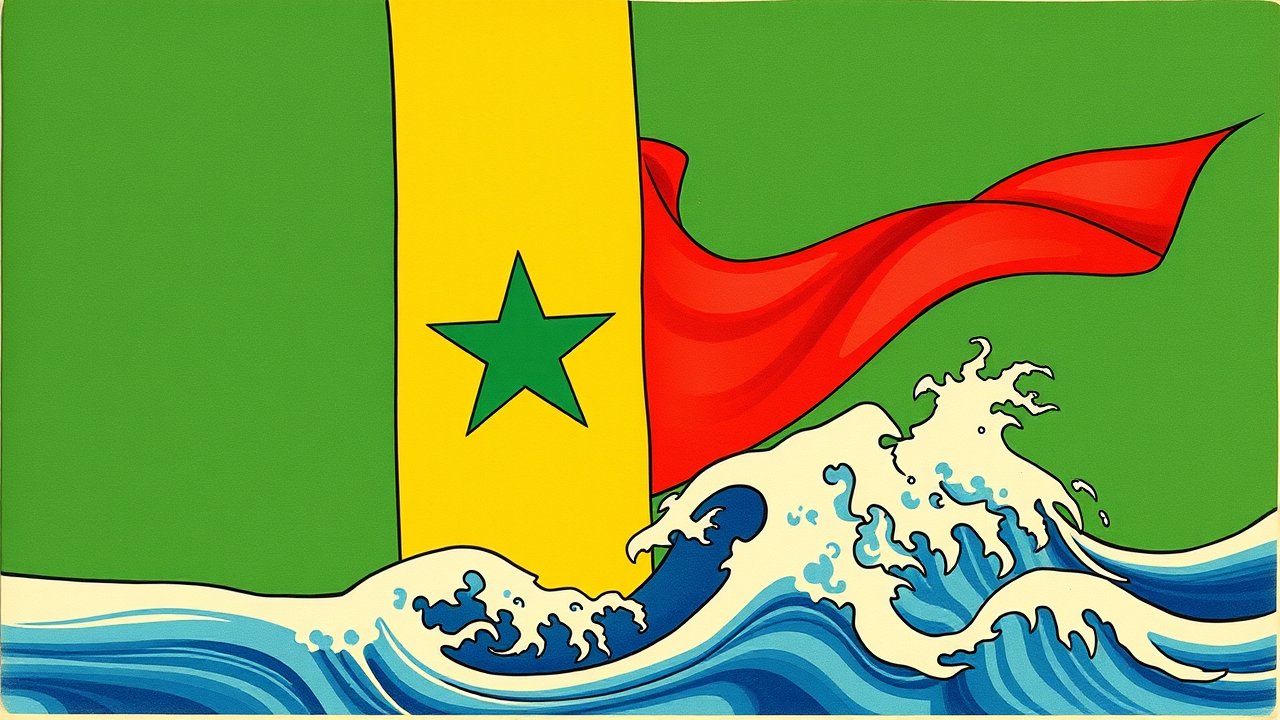 Flag of Senegal 🇸🇳 in ukiyo-e woodblock style