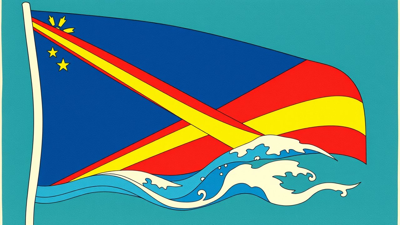 Flag of Seychelles 🇸🇨 in ukiyo-e woodblock style