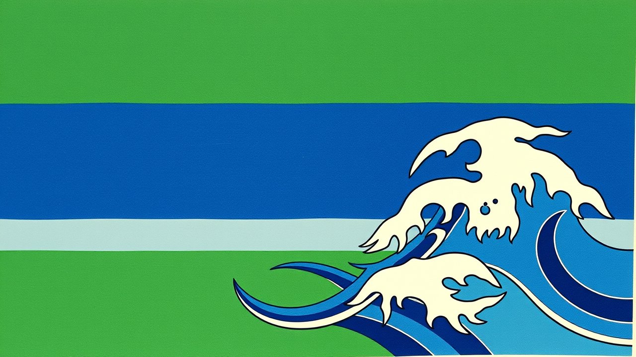 Flag of Sierra Leone 🇸🇱 in ukiyo-e woodblock style
