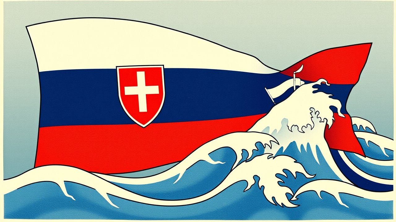 Flag of Slovakia 🇸🇰 in ukiyo-e woodblock style