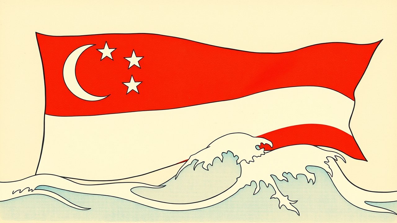 Flag of Singapore 🇸🇬 in ukiyo-e woodblock style