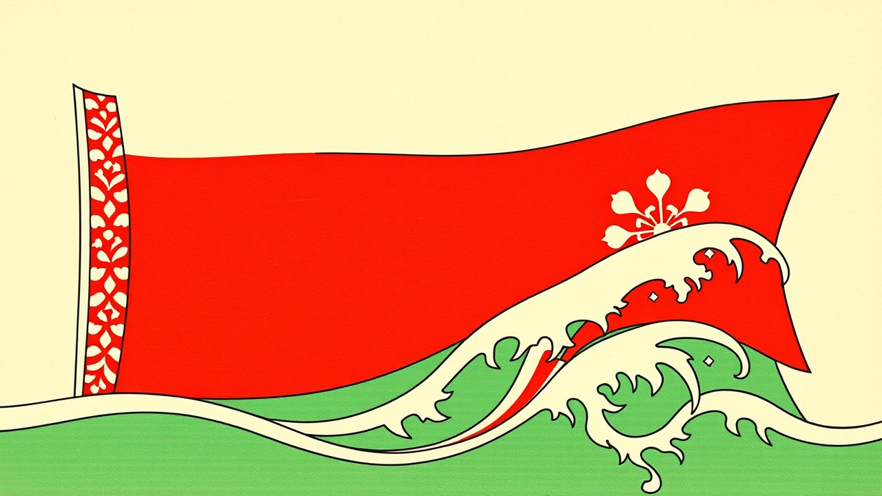 Flag of Belarus 🇧🇾 in ukiyo-e woodblock style