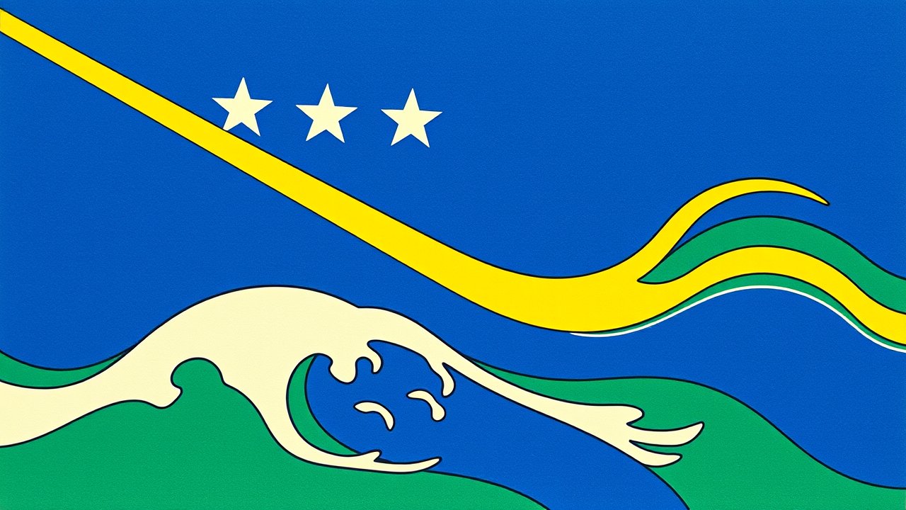 Flag of Solomon Islands 🇸🇧 in ukiyo-e woodblock style
