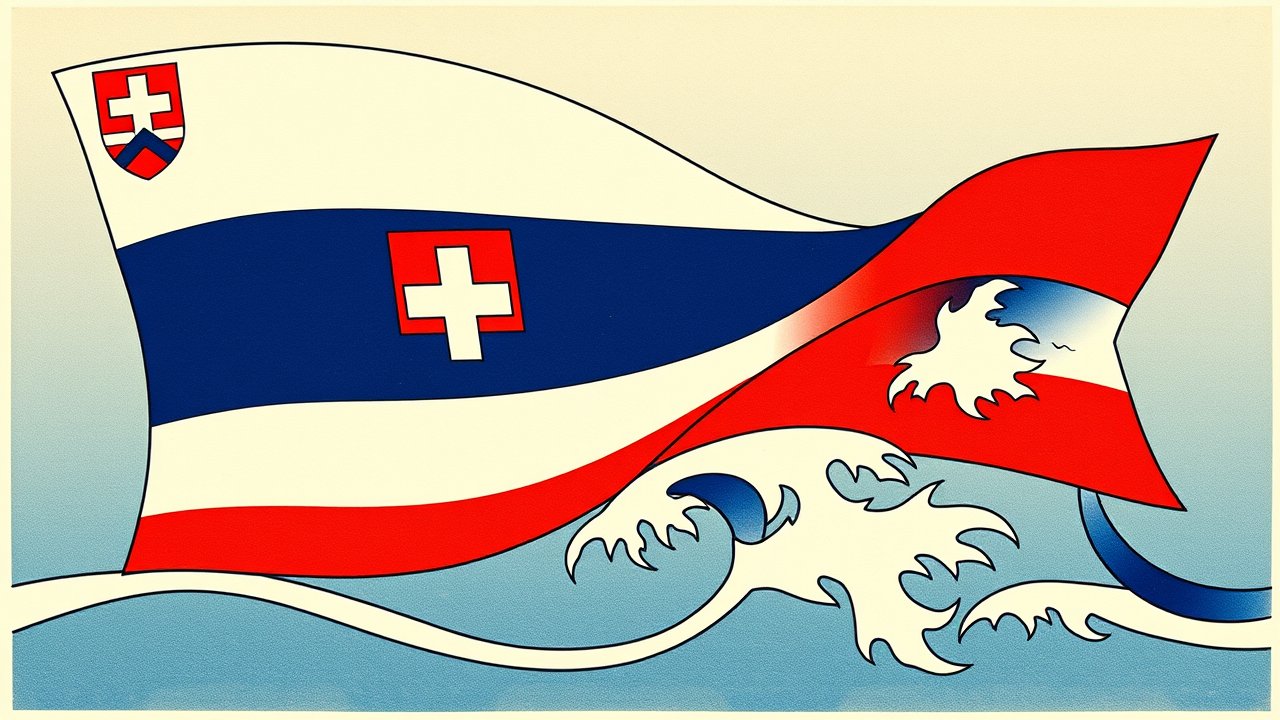 Flag of Slovenia 🇸🇮 in ukiyo-e woodblock style