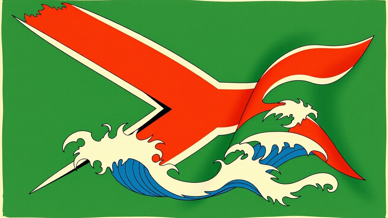 Flag of South Africa 🇿🇦 in ukiyo-e woodblock style