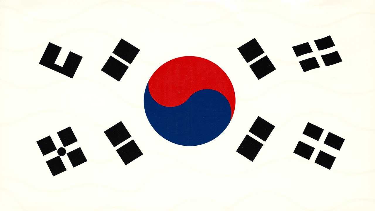 Flag of South Korea 🇰🇷 in ukiyo-e woodblock style