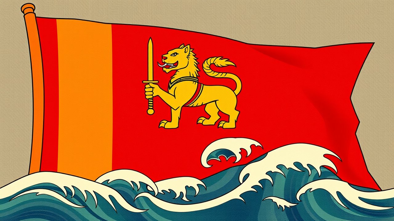 Flag of Sri Lanka 🇱🇰 in ukiyo-e woodblock style