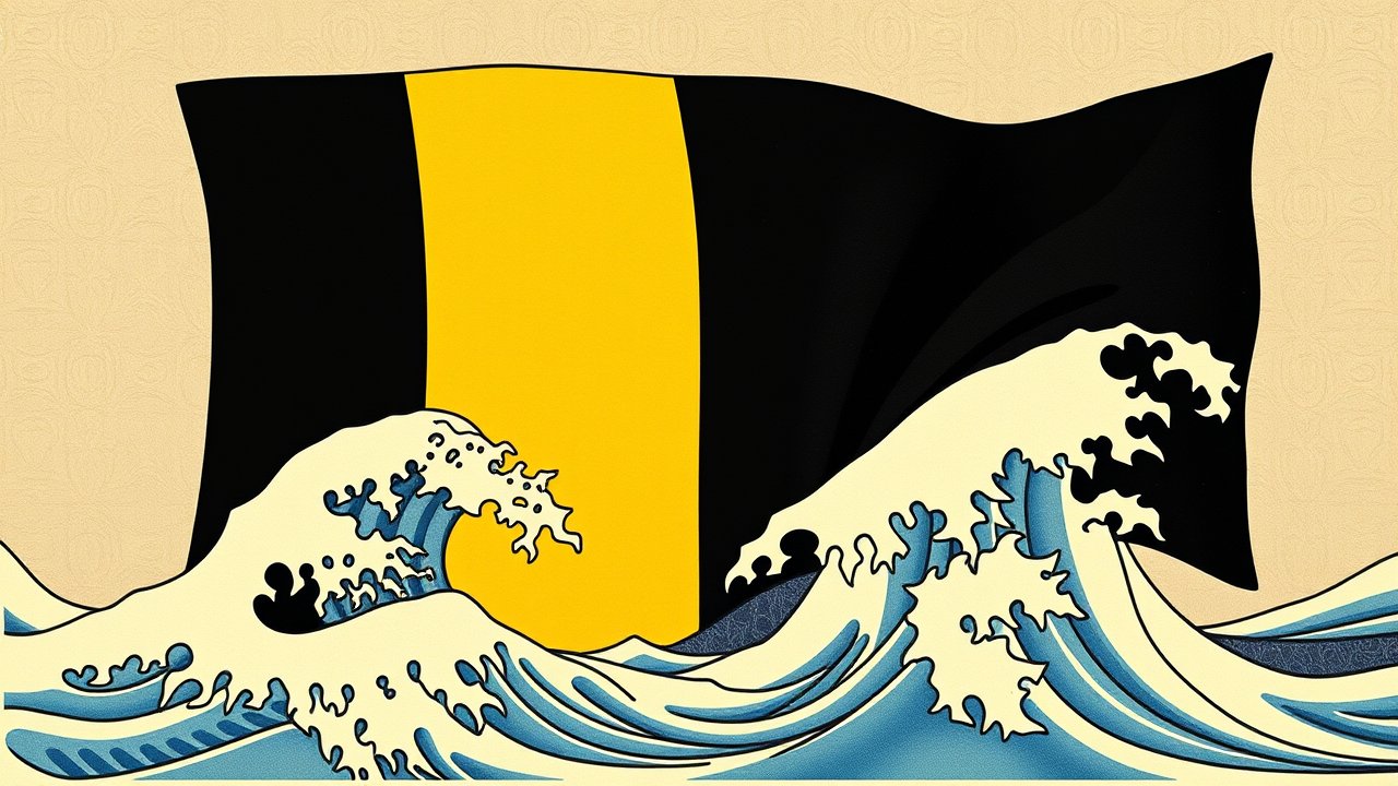 Flag of Belgium 🇧🇪 in ukiyo-e woodblock style