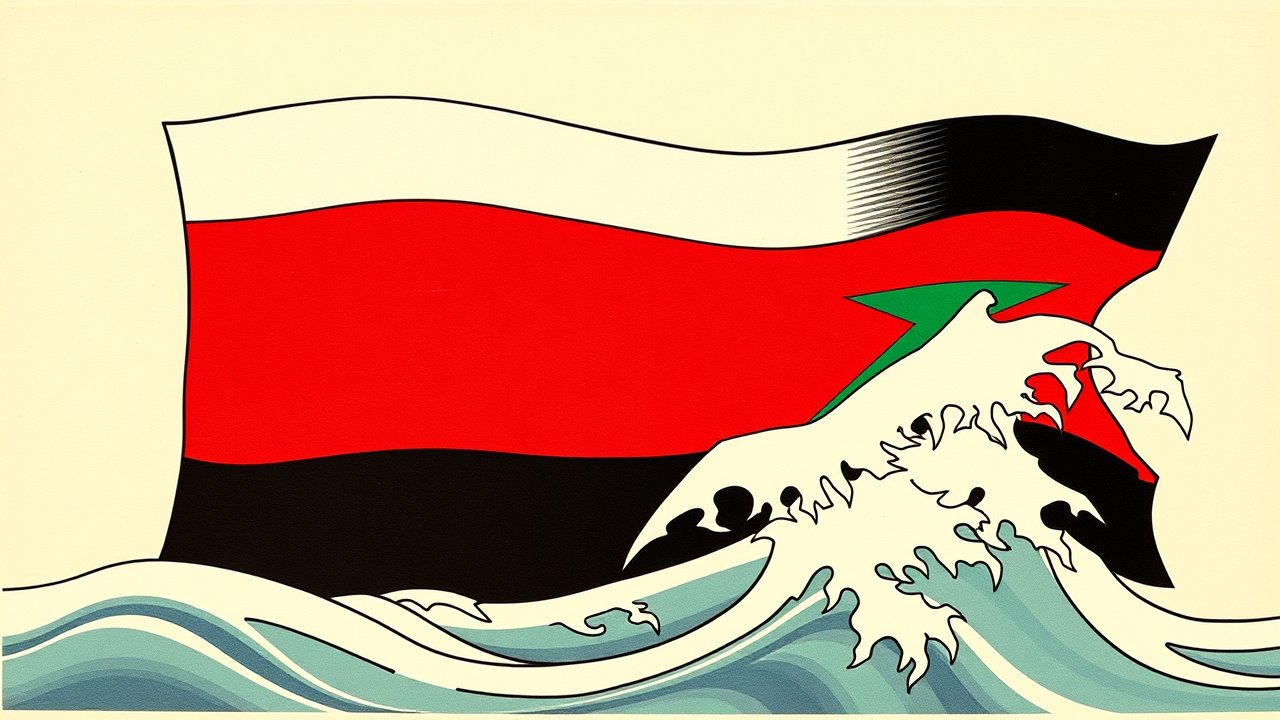 Flag of Sudan 🇸🇩 in ukiyo-e woodblock style