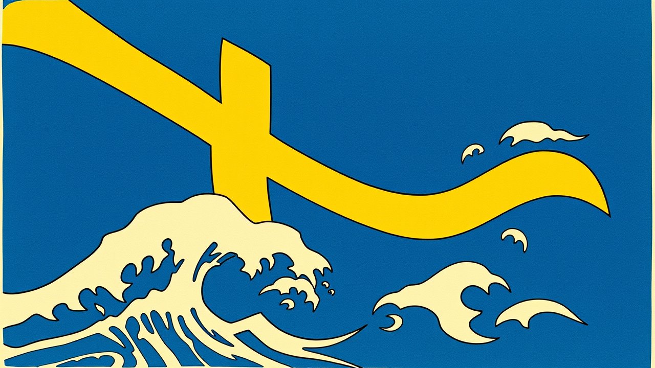 Flag of Sweden 🇸🇪 in ukiyo-e woodblock style