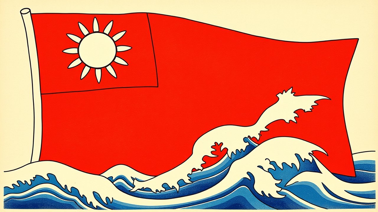 Flag of Taiwan 🇹🇼 in ukiyo-e woodblock style