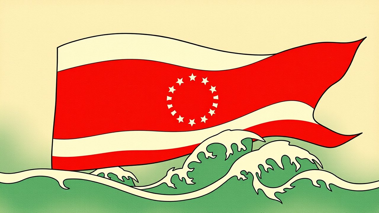 Flag of Tajikistan 🇹🇯 in ukiyo-e woodblock style